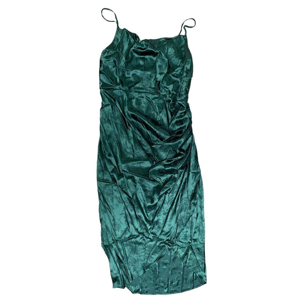 Satin Slip Midi Dress in Deep Emerald
